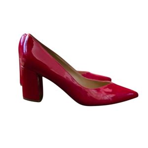 NEW Marc Fisher Caitlin Glossy Red Patent Block Heel Pumps Size 9.5